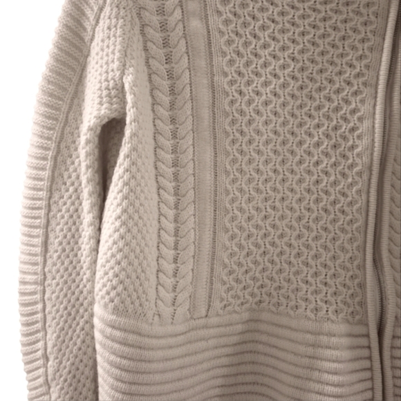 VERONICA BEARD Moto Chunky Cable Knit Fisherman Sweater Zip Wool Pull Over Biker - Picture 5 of 10